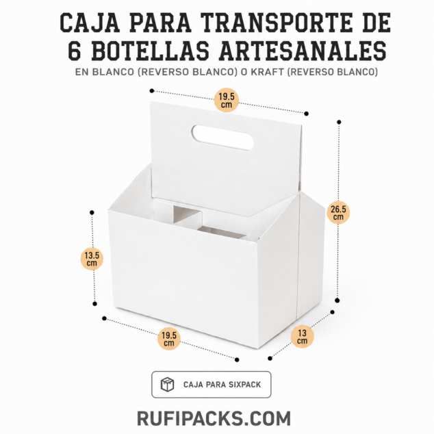 CAJA PARA TRANSPORTE DE 6 BOTELLAS PARA SIXPACK KRAFT
