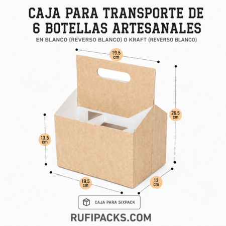 CAJA PARA TRANSPORTE DE 6 BOTELLAS PARA SIXPACK KRAFT