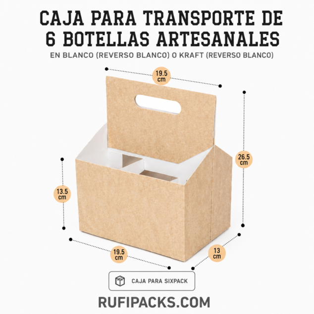 CAJA PARA TRANSPORTE DE 6 BOTELLAS PARA SIXPACK KRAFT
