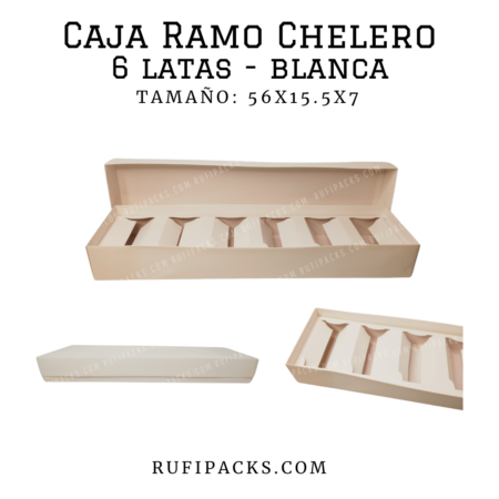 Caja Ramo Chelero para 3 latas, color blanco, con tapa, base e inserto.