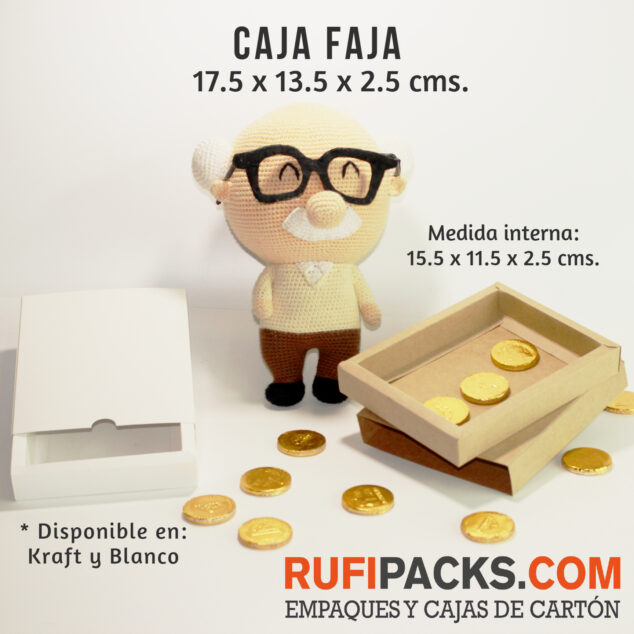 CAJA FAJA #2 17.5x13.5x2.5 cms. KRAFT Y BLANCO