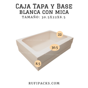 Caja resistente tapa y base con mica, dimensiones 30.5 x 22 x 8.5 cm en color blanco.