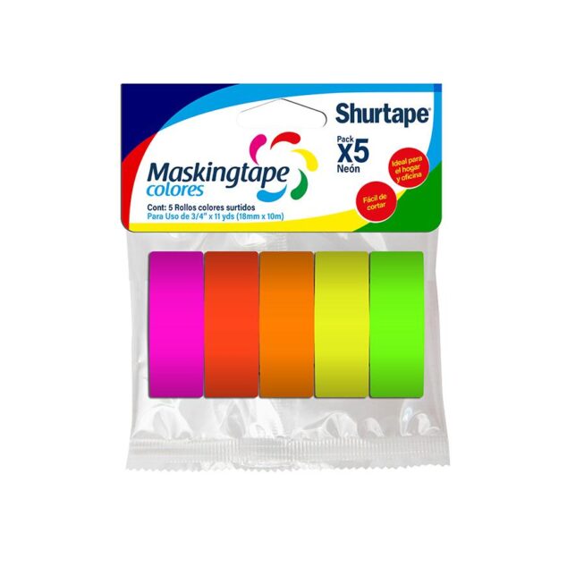 MASKING TAPE PACK X 5 COLORES NEON (3/4"X11YDS) (18mm x 10m)