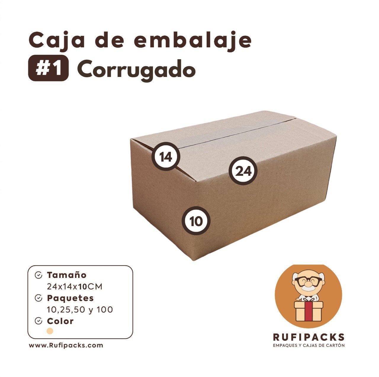 CAJA DE EMBALAJE #1 24X14X10 CORRUGADO - Rufipacks