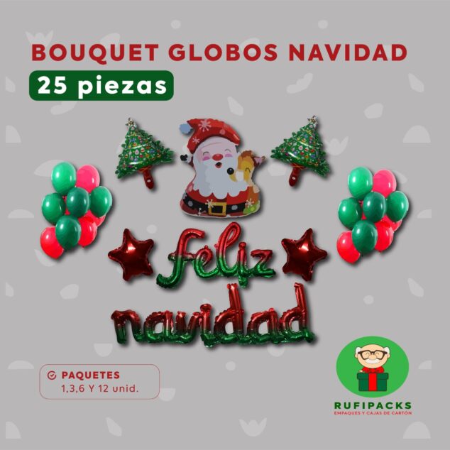 BOUQUET GLOBOS NAVIDAD X 25 PIEZAS