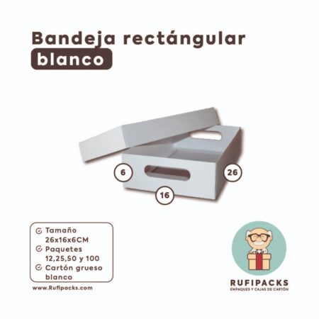 BANDEJA BLANCA RECTANGULAR 26 X 16 X 6 CON TAPA
