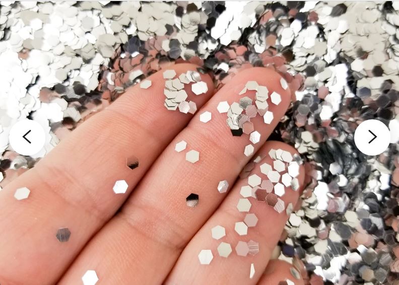 CONFETTI BRILLO METALICO HEXAGONAL 3MM PLATEADO - BOLSA X 20 GRS.