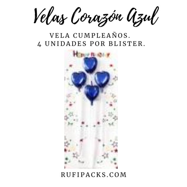 VELA CORAZON AZUL CROMADO X4U
