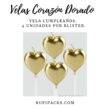 VELA CUMPLEAÑOS CORAZON CROMADO X4U DORADO