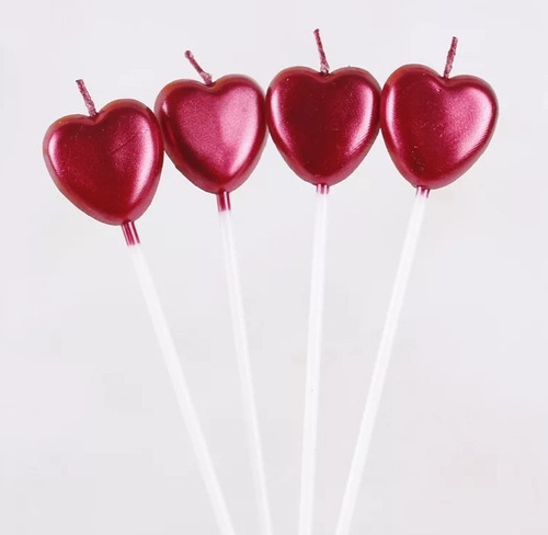 VELA CORAZON ROJO CROMADO X4U