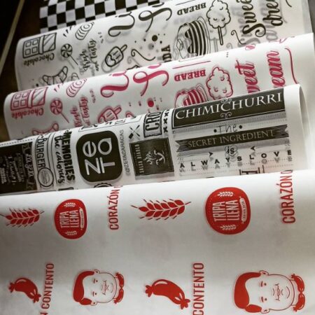 PAPEL GRASSA PAPEL ANTIGRASA O PAPEL MANTECA BLANCO 24 X 34 CMS. IMPRESO A 1 COLOR