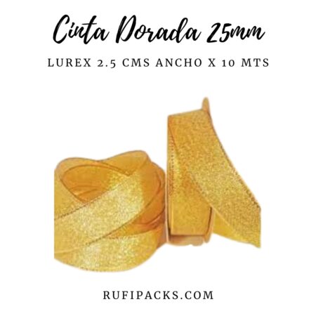 CINTA DORADA LUREX 25MM X 10 METROS