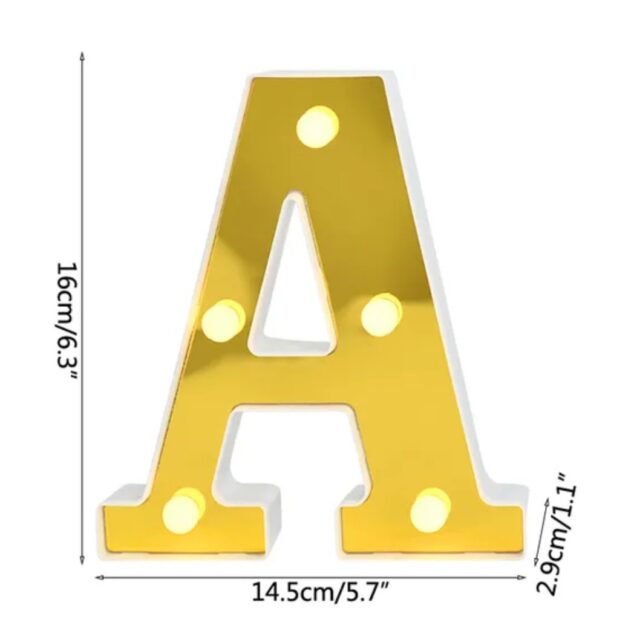 LETRA "A" DORADA 16 CMS. CON LUCES