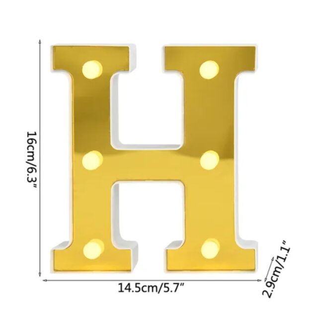 LETRA "H" DORADA 16 CMS. CON LUCES