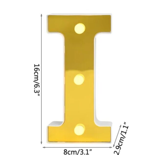 LETRA "I" DORADA 16 CMS. CON LUCES (copia)