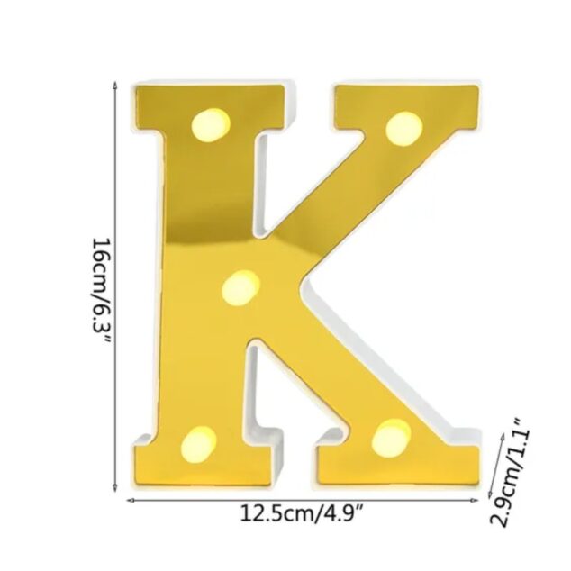 LETRA "K" DORADA 16 CMS. CON LUCES