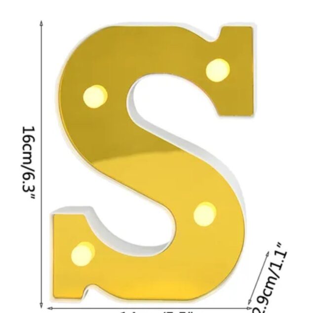 LETRA "S" DORADA 16 CMS. CON LUCES