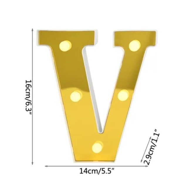 LETRA "V" DORADA 16 CMS. CON LUCES