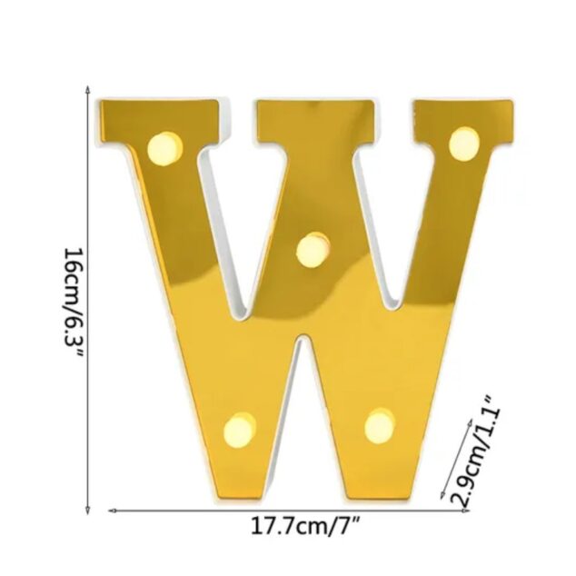 LETRA "W" DORADA 16 CMS. CON LUCES