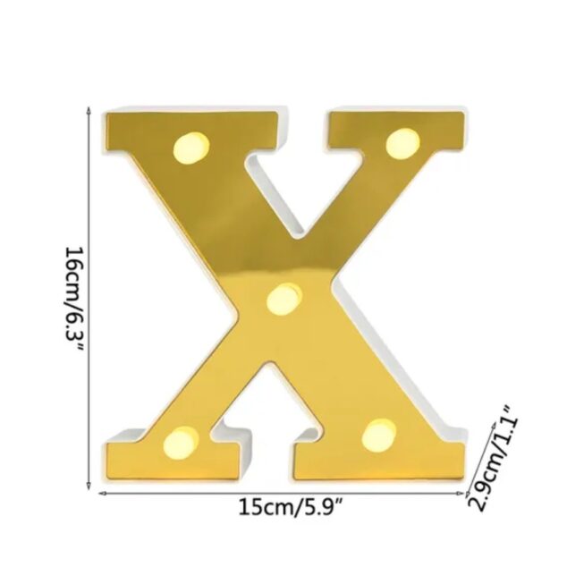 LETRA "X" DORADA 16 CMS. CON LUCES
