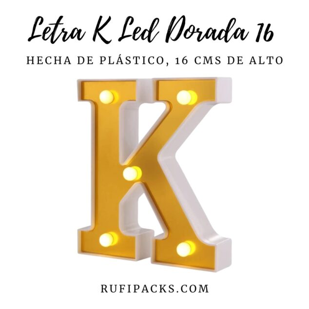 LETRA "K" DORADA 16 CMS. CON LUCES