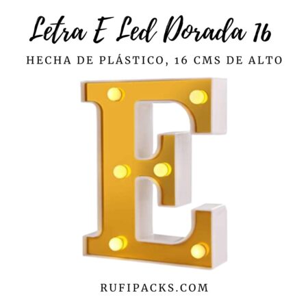 LETRA "E" DORADA 16 CMS. CON LUCES