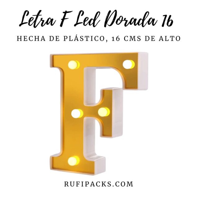 LETRA "F" DORADA 16 CMS. CON LUCES