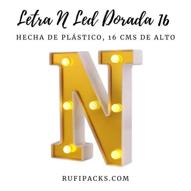 LETRA "N" DORADA 16 CMS. CON LUCES