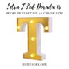 LETRA "T" DORADA 16 CMS. CON LUCES