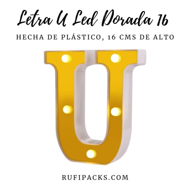 LETRA "U" DORADA 16 CMS. CON LUCES
