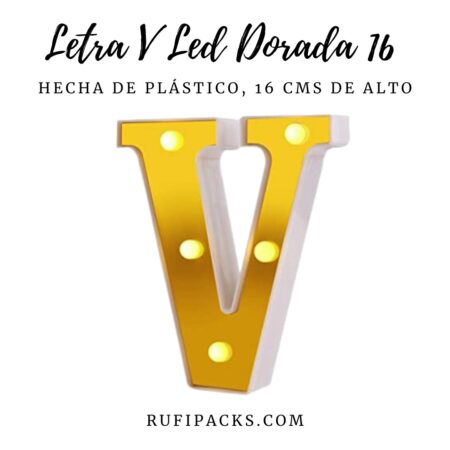 LETRA "V" DORADA 16 CMS. CON LUCES