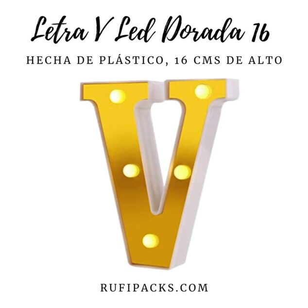 LETRA "V" DORADA 16 CMS. CON LUCES