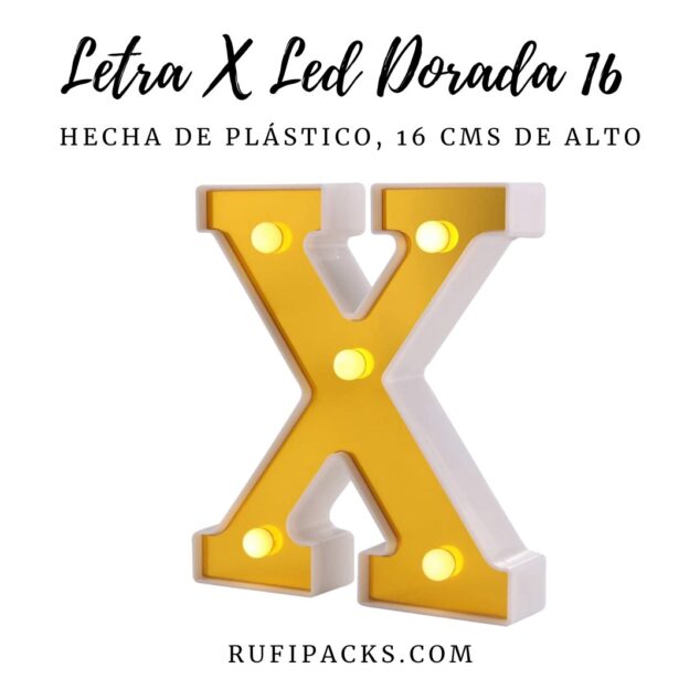 LETRA "X" DORADA 16 CMS. CON LUCES