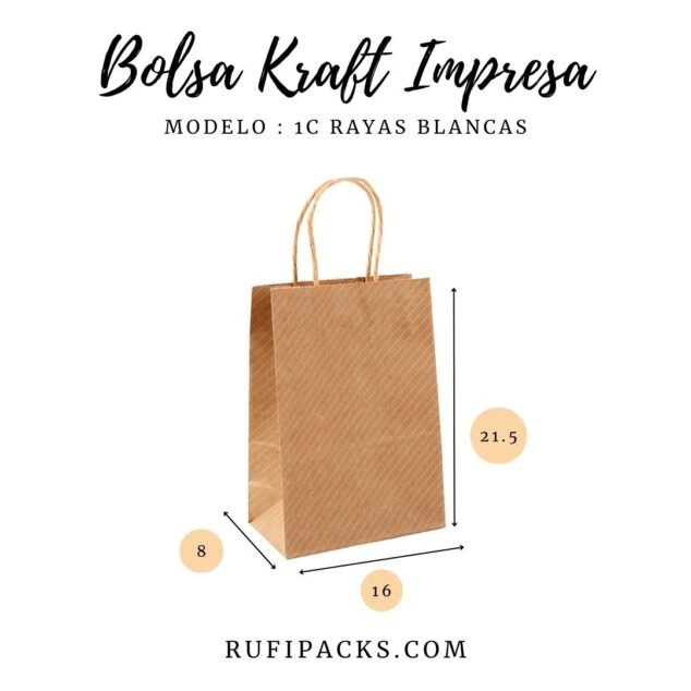 Bolsa Kraft para Regalo: 1C Rayas Blancas 16x8x21.5cms. - Rufipacks