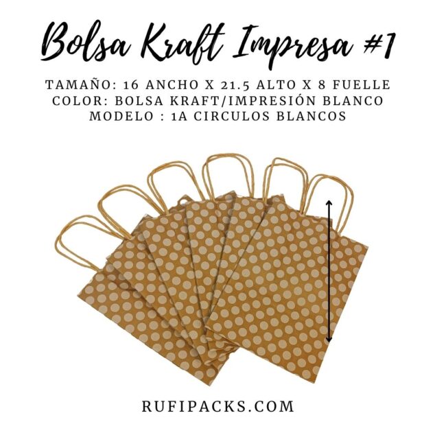 Bolsa Kraft para Regalo: 1A Círculos Blancos 16x8x21.5cms.
