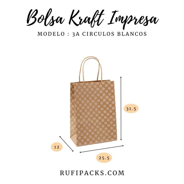 Bolsa Kraft para Regalo: 3A Círculos Blancos 25.5x12x31.5cms.