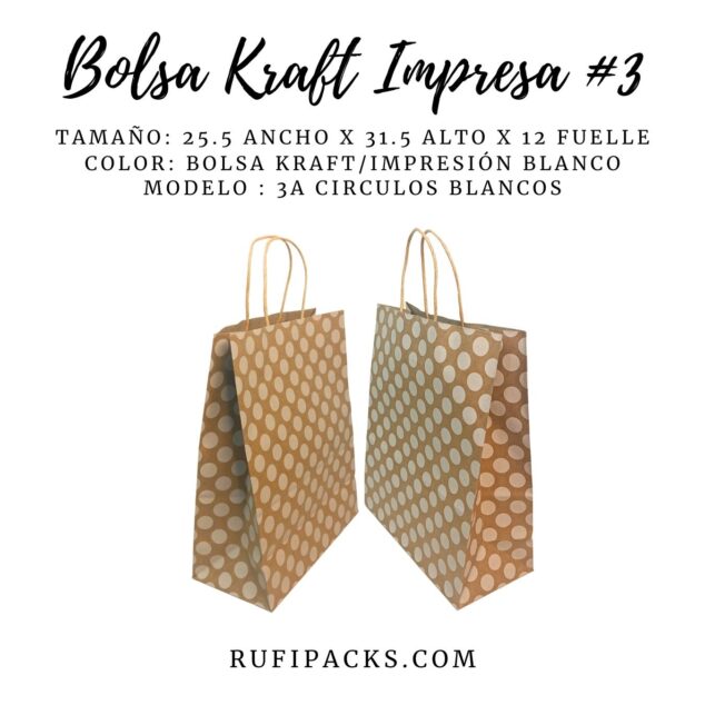 Bolsa Kraft para Regalo: 3A Círculos Blancos 25.5x12x31.5cms.