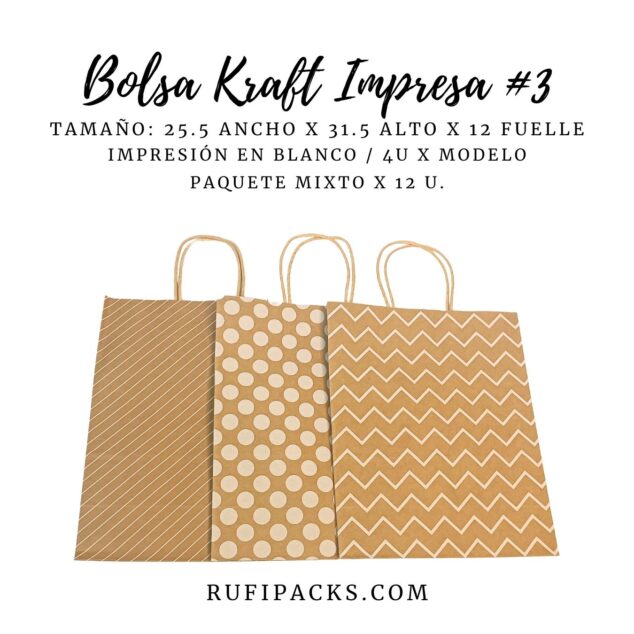 Bolsa Kraft para Regalo: 3A Círculos Blancos 25.5x12x31.5cms.