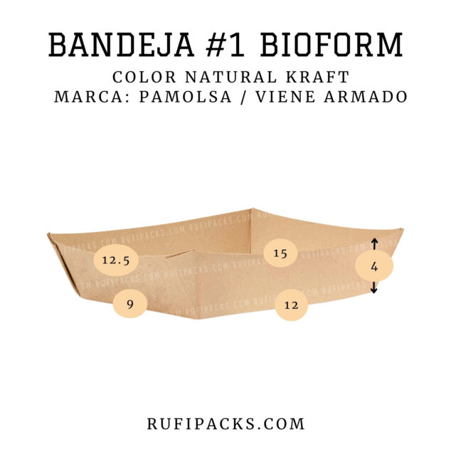 BANDEJA #1 BIOFORM CARTON COLOR KRAFT Paq. x 25 u. 15X12.5X4 CMS.