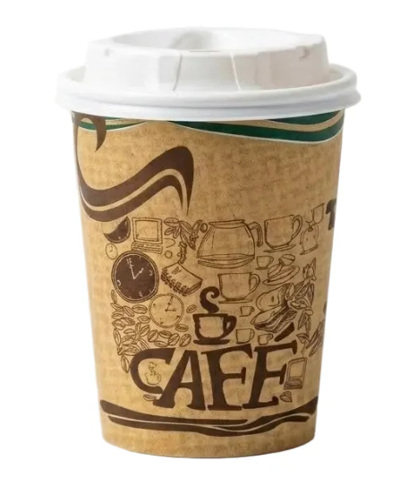 VASO 8 ONZAS PARA CAFE CON DISEÑO PAQ. 100 CON TAPA