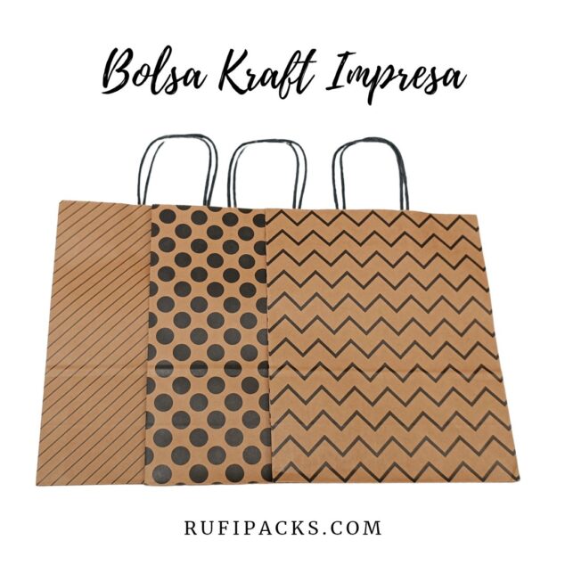 Bolsa Kraft para Regalo: 1C Rayas Negras 16x8x21.5cms.