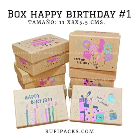 BOX HAPPY BIRTHDAY #1 11X8X5.5CMS. (PAQ. MIXTO X 4U)