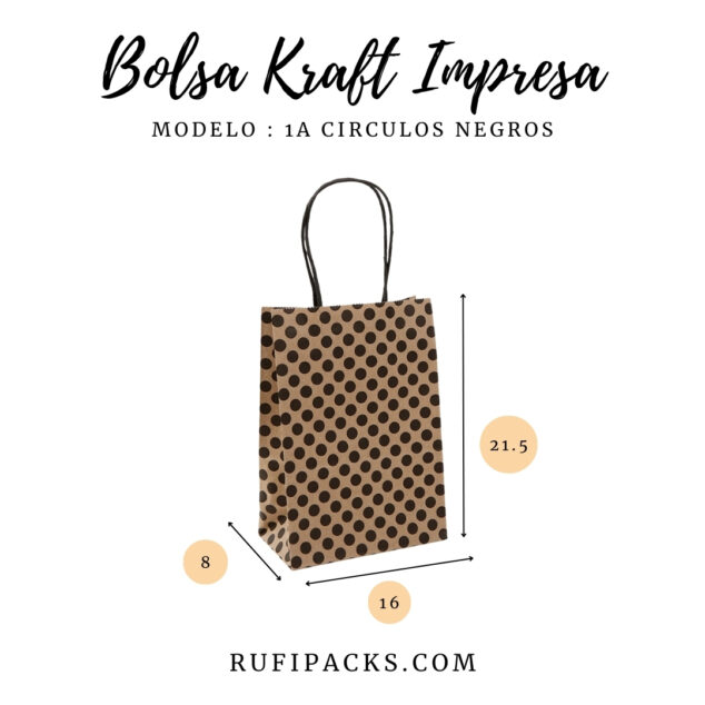 Bolsa Kraft para Regalo: 2A Círculos Negros 22x11x27cms. - Rufipacks.com