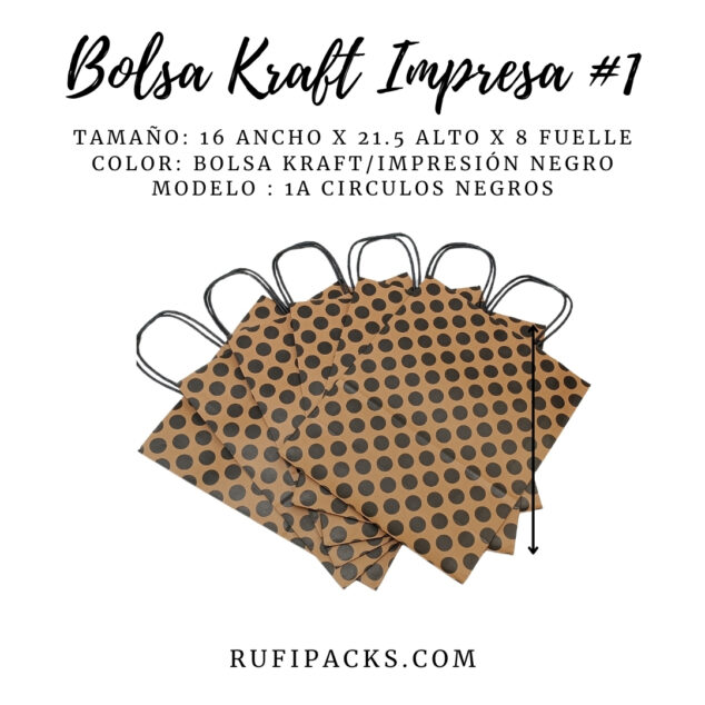 Bolsa Kraft para Regalo: 1A Círculos Negros 16x8x21.5cms.