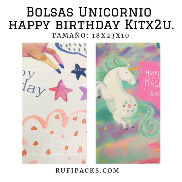 BOLSAS UNICORNIO HAPPY BIRTHDAY 18X23X10 CMS. (PAQ. MIXTO X 2U)