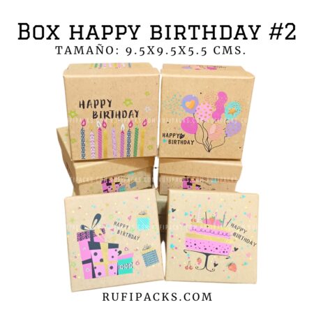 BOX HAPPY BIRTHDAY #2 9.5x9.5X5.5CMS. (PAQ. MIXTO X 4U)