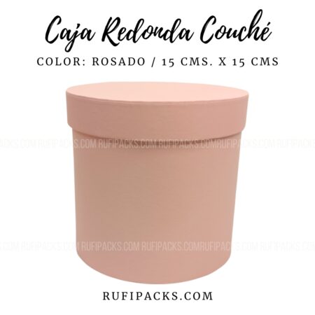 CAJA FORRADA REDONDA 15 CMS DIAM. MATERIAL COUCHÉ - COLOR ROSADO