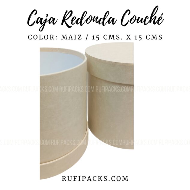 CAJA FORRADA REDONDA 15 CMS DIAM. MATERIAL COUCHÉ - COLOR MAIZ