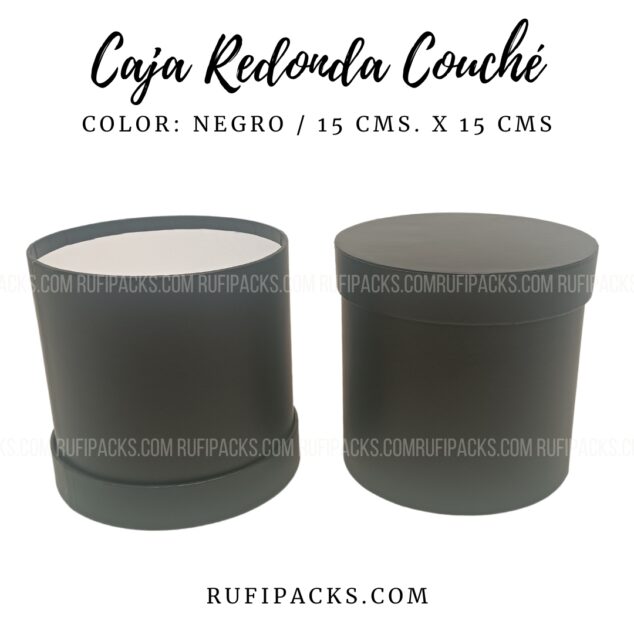 CAJA FORRADA REDONDA 15 CMS DIAM. MATERIAL COUCHÉ - COLOR NEGRO