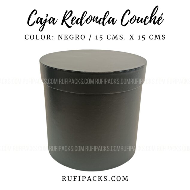 CAJA FORRADA REDONDA 15 CMS DIAM. MATERIAL COUCHÉ - COLOR NEGRO
